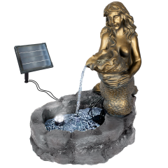  Solar - Brunnen MEERJUNGFRAU am TEICH-3 mit Li-Ion-Akku und LED-Licht