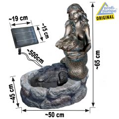  Solar - Brunnen MEERJUNGFRAU am TEICH-3 mit Li-Ion-Akku und LED-Licht