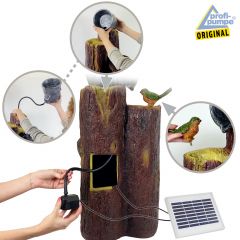 B-Ware Solar - Brunnen Wasserspiel BAUMSTUMPF & TONKRÜGE-2 mit LiIon-Akku & LED-Licht (Neu)
