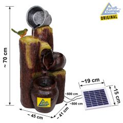 B-Ware Solar - Brunnen Wasserspiel BAUMSTUMPF & TONKRÜGE-2 mit LiIon-Akku & LED-Licht (Neu)