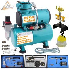 KOMPLETT-SET: Profi-AirBrush-Kompressor mit 3 Airbrush-Pistolen und viel Zubehör