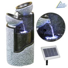 Solar - Brunnen Wasserspiel GRANIT-SÄULE & SCHALEN-2 mit LiIon-Akku & LED-Licht (Neu)