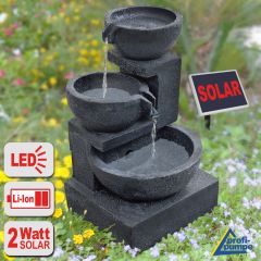 B-Ware Solar-Brunnen GRANITSCHALEN-KASKADE-2 mit LiIon-Akku und LED-Licht