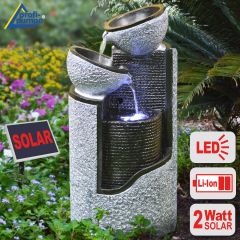 Solar - Brunnen Wasserspiel GRANIT-SÄULE & SCHALEN-2 mit LiIon-Akku & LED-Licht (Neu)