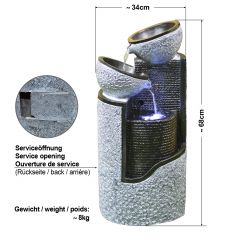 B-Ware Solar - Brunnen GRANIT-SÄULE & SCHALEN-2 mit LiIon-Akku & LED-Licht (neu)