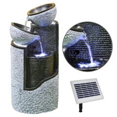 B-Ware Solar - Brunnen GRANIT-SÄULE & SCHALEN-2 mit LiIon-Akku & LED-Licht (neu)