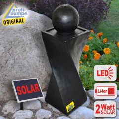 B-Ware Solar - Brunnen GRANIT-BLACK-2 mit LiIon-Akku & LED-Licht