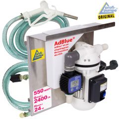 AdBlue®-TANK-SET zur Aufhängung an IBC-Containern mit selbstansaugender 230V-Pumpe, Saug- & Druckschlauch, AdBlue-Zapf-Pistole, Zubehör