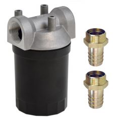 Diesel-Filter mit Alu-Gehäuse und wiederverwendbarem Siebeinsatz mit Messing Schlauchtülle 1 AG