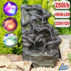 230V - Gartenbrunnen FELS-KASKADE mit 4 RGB LED-Licht-230V 