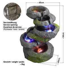 Gartenbrunnen FELS-KASKADE geschwungen mit Pumpe und 4 RGB LED-Licht - Hybrid Solarbetrieb