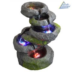 230V - Gartenbrunnen FELS-KASKADE geschwungen mit 4 RGB LED-Licht-230V 