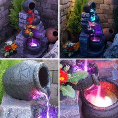 230V - Gartenbrunnen TONZIEGEL & KRÜGE mit 3 RGB LED-Licht-230V 