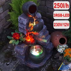 Gartenbrunnen TONZIEGEL & KRÜGE mit 3 RGB LED-Licht-230V 