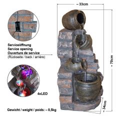 B-Ware Gartenbrunnen TONZIEGEL & KRÜGE mit 3 RGB LED-Licht-230V 