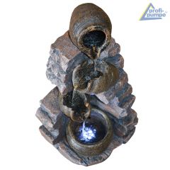 Gartenbrunnen TONZIEGEL & KRÜGE mit 4 RGB LED-Licht-230V - Hybrid-Solarbrunnen