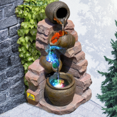 230V - Gartenbrunnen TONZIEGEL & KRÜGE mit 3 RGB LED-Licht-230V 