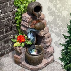 230V - Gartenbrunnen TONZIEGEL & KRÜGE mit 3 RGB LED-Licht-230V 