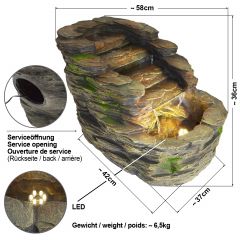 230V - Gartenbrunnen STEIN-KASKADE ALPEN mit LED-Licht 