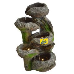 B-Ware Gartenbrunnen BAUMSTUMPF & STEINSCHALEN mit LED-Licht