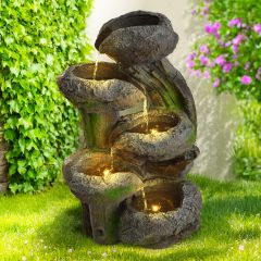 230V - Gartenbrunnen BAUMSTUMPF & STEINSCHALEN mit LED-Licht