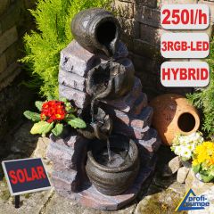 Gartenbrunnen TONZIEGEL & KRÜGE mit 4 RGB LED-Licht-230V - Hybrid-Solarbrunnen