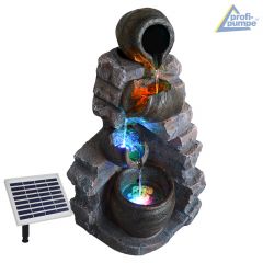 Gartenbrunnen TONZIEGEL & KRÜGE mit 4 RGB LED-Licht-230V - Hybrid-Solarbrunnen