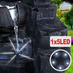  Solar-Brunnen WASSERFALL mit Li-Ion-Akku und LED-Licht