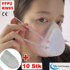 Mehrfach-Maske - klein FFP2/KN 95 aus Silikon mit austauschbarem 5-fach Filter, ohne Ventil und 10 Stck Ersatzfilter