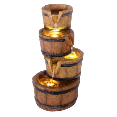 230V - Gartenbrunnen HOLZ-KRUG mit LED-Licht 