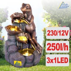 B-Ware230V - Gartenbrunnen BLÜTEN-FROSCH mit LED-Licht 