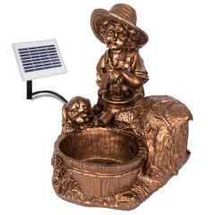 B-Ware Solar - Brunnen KNABE mit HUND am BRUNNEN