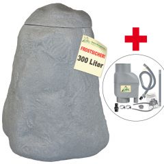 Regentonne FELSBROCKEN stein-grau zzgl. Befüll- und Entnahme-Set-Auswahl