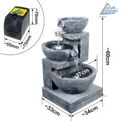 B-Ware Gartenbrunnen & Wasserspiel GRANITSCHALEN-KASKADE-3 mit LED-Licht