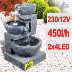 B-Ware Gartenbrunnen & Wasserspiel GRANITSCHALEN-KASKADE-3 mit LED-Licht