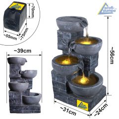 230V - Gartenbrunnen & Wasserspiel GRANITSCHALEN-KASKADE-4 mit LED-Licht