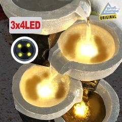 B-Ware Solar - Gartenbrunnen & Wasserspiel GRANITSCHALEN-KASKADE-4 mit LED-Licht und Li-Ion-Akku