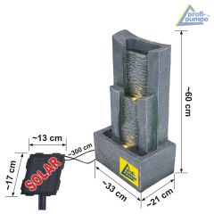 B-Ware Solar - Gartenbrunnen & Wasserspiel 3-Stufige STEIN-KASKADE mit Li-Ion-Akku