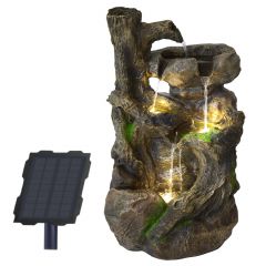 B-Ware Solar - Gartenbrunnen & Wasserspiel BAUMWURZEL & STEIN-KASKADE mit Li-Ion-Akku