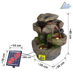 Solar - Gartenbrunnen & Wasserspiel STEIN-KASKADE SCHWARZWALD mit Li-Ion-Akku