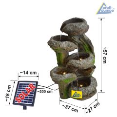 B-Ware Solar - Gartenbrunnen & Wasserspiel BAUMSTUMPF & STEINSCHALEN mit Li-Ion-Akku