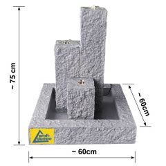 230V - Gartenbrunnen & Wasserspiel TRIO-BASALT-2 grau mit LED-Licht