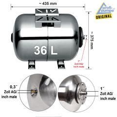 Drucktank Ausdehnungsgefäß Druckkessel  36L , Edelstahl