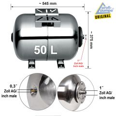 Drucktank Ausdehnungsgefäß Druckkessel  50L , Edelstahl