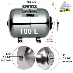 Drucktank Ausdehnungsgefäß Druckkessel 100L, Edelstahl