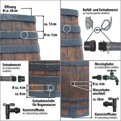 Regentonne Eichenfass Set mit 50, 120, 240 und 450L