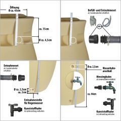 Regenfass mit Pflanzschale - Amphore Maja 500l beige-gelb - zzgl. Fallrohrfilter T33 - Auswahl